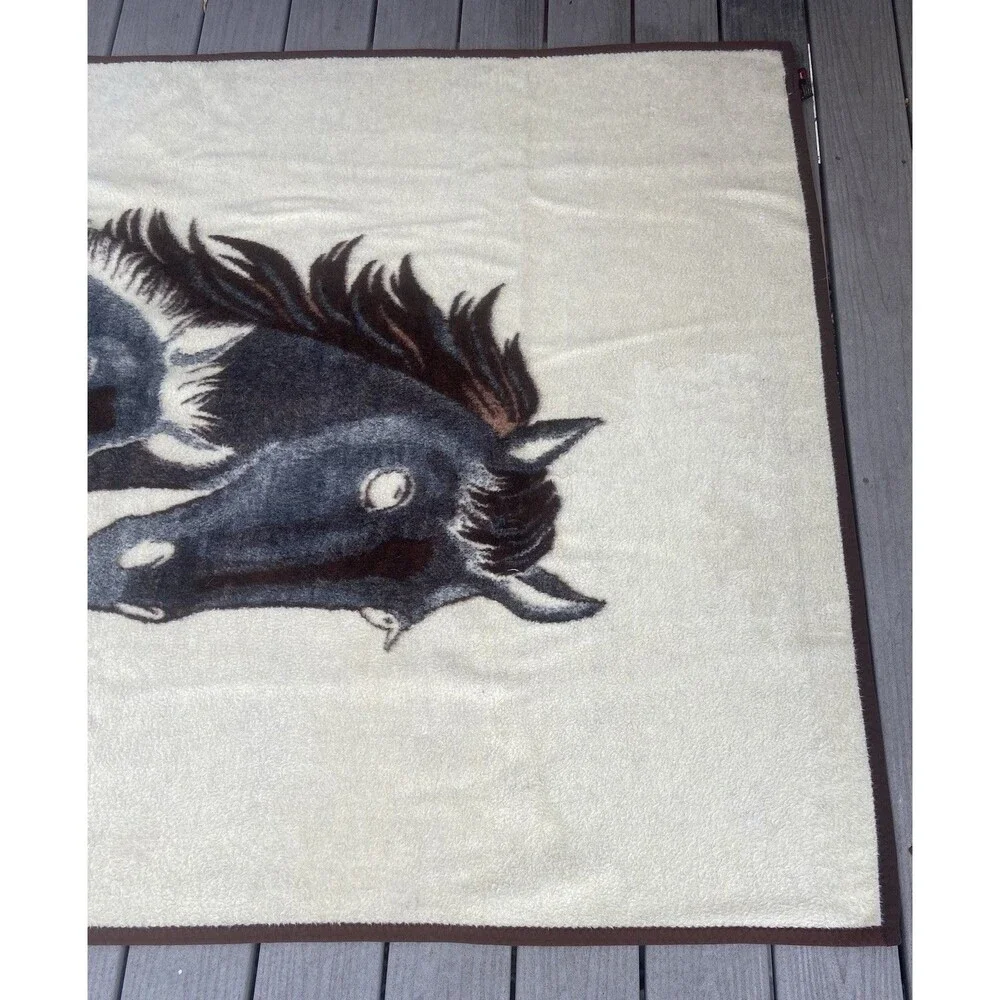 Vintage Biederlack Horse Throw Blanket West Germany Acrylic Ranch Decor